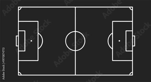 Top view of a soccer field diagram on a dark background