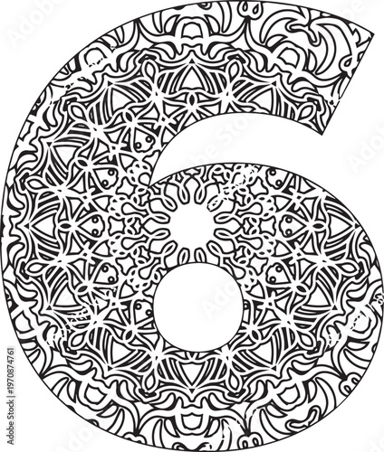 Beautiful Black color English number design 6