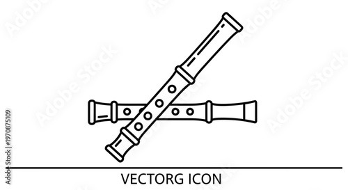 Vector Icon of Two Crossed Recorders, Musical Instrument Line Art