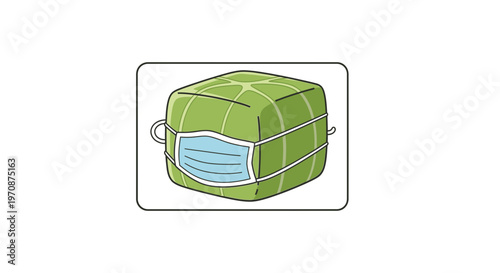 Vietnamese Banh Chung Cake Wearing Medical Face Mask for Covid-19 Protection