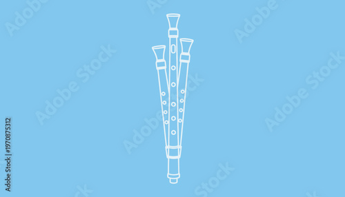 White outline of three recorders on a light blue background, musical instrument illustration