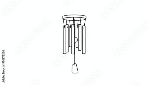 Wind Chime Line Art Illustration - Outdoor Decor and Garden Accent
