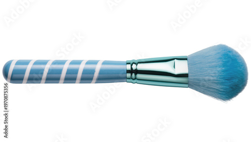 Konstfotografi Blue striped makeup brush silver metal ferrule, soft fluffy bristles