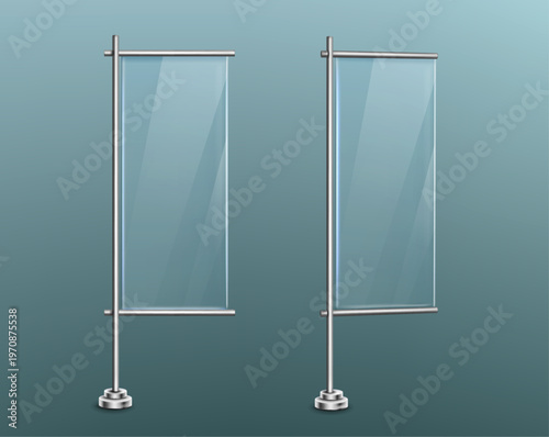 Glass banners, ad stands on metal vertical poles