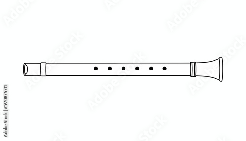 Simple Recorder Flute Line Art Icon - Musical Instrument Vector Illustration