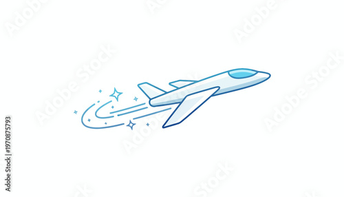 Speeding Airplane Icon with Swirls and Stars