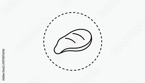 Simple Line Art Icon of a Steak in a Dotted Circle