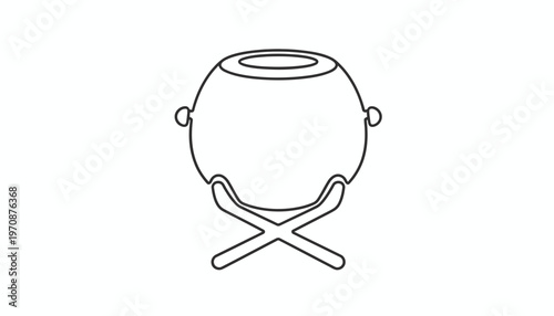 Simple Line Art Icon of a Traditional African Drum on a Stand