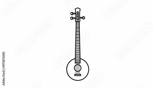 Simple Line Art Illustration of a Banjo, a Stringed Musical Instrument