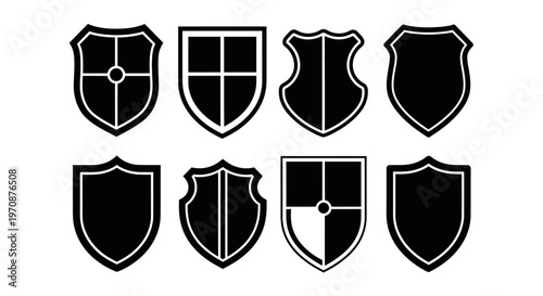 Collection of medieval shields a black and white heraldic design set