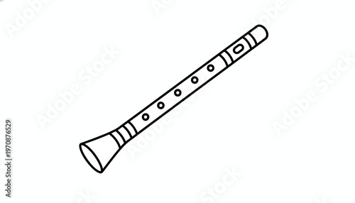 Simple Line Drawing of a Clarinet on White Background, Musical Instrument Icon