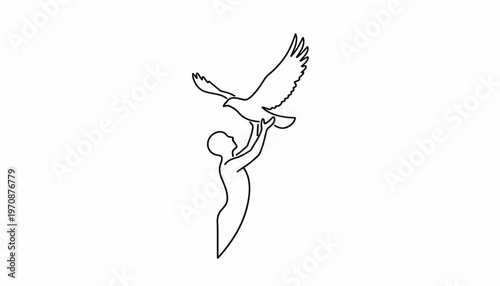 Silhouette of a person releasing a bird into the sky, symbolizing freedom and hope.