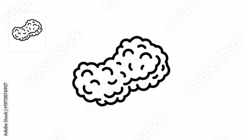 Simple black and white outline drawing of chicken nuggets, isolated on white background.