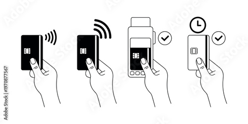 Hand holding credit card and smartphone for contactless payment mobile payment  in white background