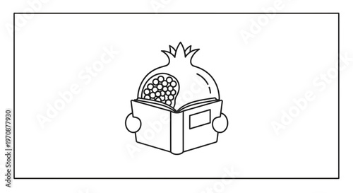 Pomegranate Reading Book Line Art Icon - Knowledge, Education, Healthy Lifestyle