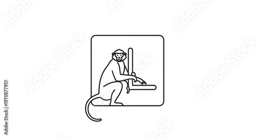 Primate in a laboratory setting, performing a task, line art icon