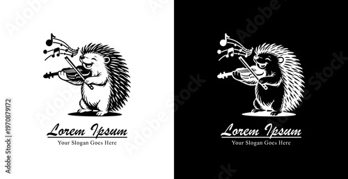Logo design in the form of a hedgehog playing the violin