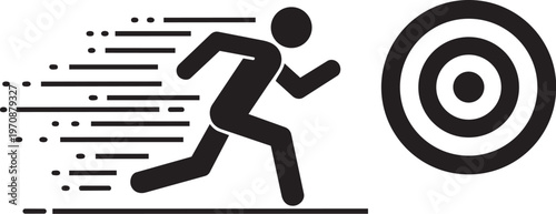 A silhouetted figure runs towards a target with speed lines
