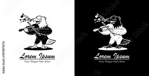 Logo design in the form of an eagle playing the violin