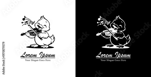 Logo design in the form of a duck playing the violin