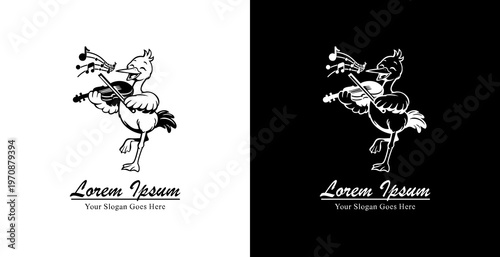 Logo design in the form of a stork playing the violin