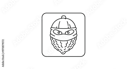 Criminal Nut Icon: Bandit Masked Walnut Character, Security Threat Concept