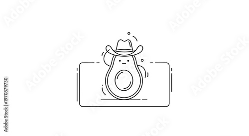 Cute Avocado Cowboy Character with Cowboy Hat, Cartoon Style, Vector Illustration