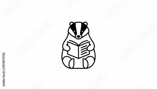 Cute Badger Reading a Book, Adorable Animal Character, Vector Illustration