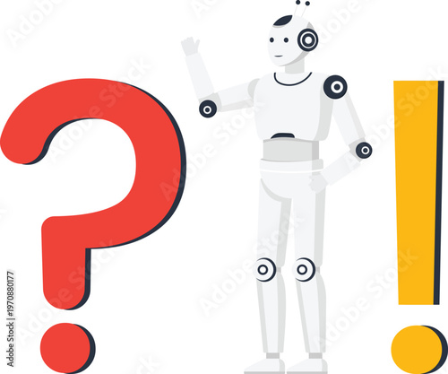 Humanoid robot artificial intelligence technical support problem solving future technology digital assistant question answer innovation concept white android decision making query solution