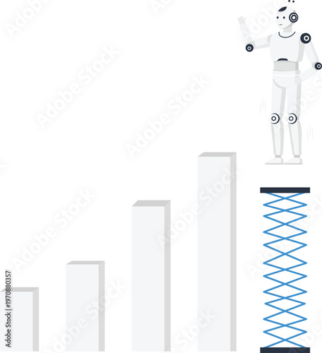 Humanoid robot artificial intelligence business success progress chart data visualization technology advancement automation concept mechanical lift future innovation reaching goals