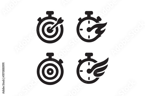 Four black icons representing targets and speeding clocks