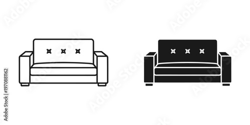 Minimalist vector illustration of a sleek black and white sofa set, ideal for interior design, real estate, furniture marketing, and modern lifestyle projects.