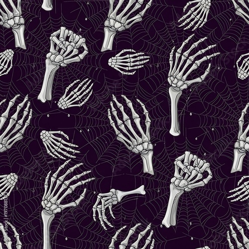 Halloween Skeleton Hands Pattern on Dark Purple Background