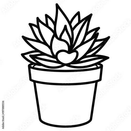 Succulent Potted Plant Vector Illustration, Hand Drawn Echeveria Line Art Sketch, Minimalist Botanical Houseplant Drawing, Black and White Organic Nature Element, Outline Illustration for Home Decor