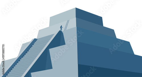 Smart Work vs Hard Work Concept with Man Choosing Ladder Shortcut Over Long Stair Path Flat Vector Illustration
