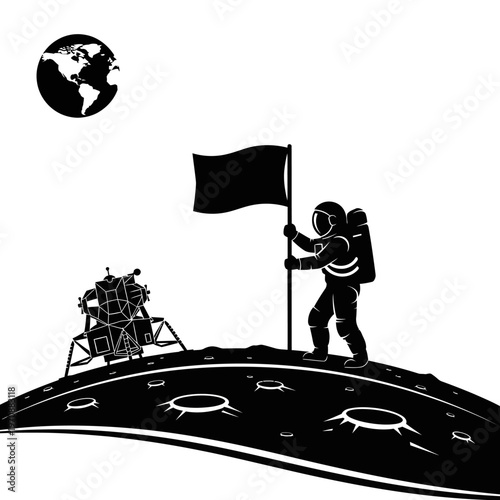 Astronaut on Moon with Flag.