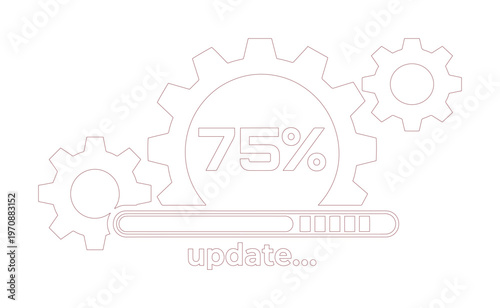 Digital update process vector illustration, 75% progress bar with gears, system upgrade and software installation concept, modern technology interface element for web and app design