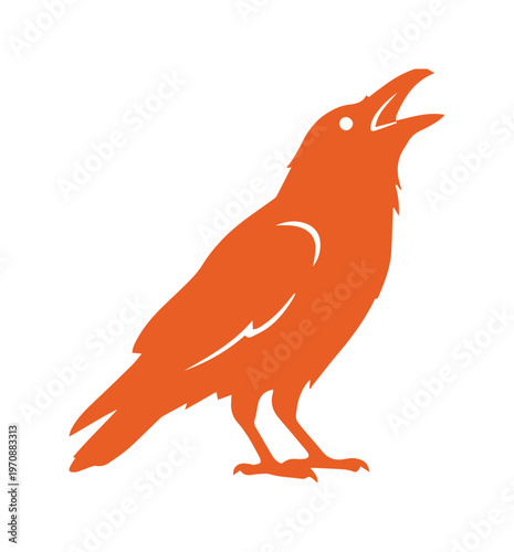 Stylized orange crow vector illustration, a bold raven silhouette with open beak, ideal for branding, logo design, or modern animal graphics.