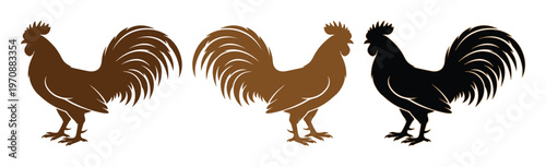 Rooster silhouette vector set, elegant farm animal icon collection. Stylized cockerel graphic elements, perfect for branding, logos, and agricultural designs.