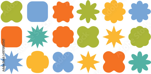 Colorful abstract shapes graphic elements geometric and organic modern forms isolated on transparent background vector.