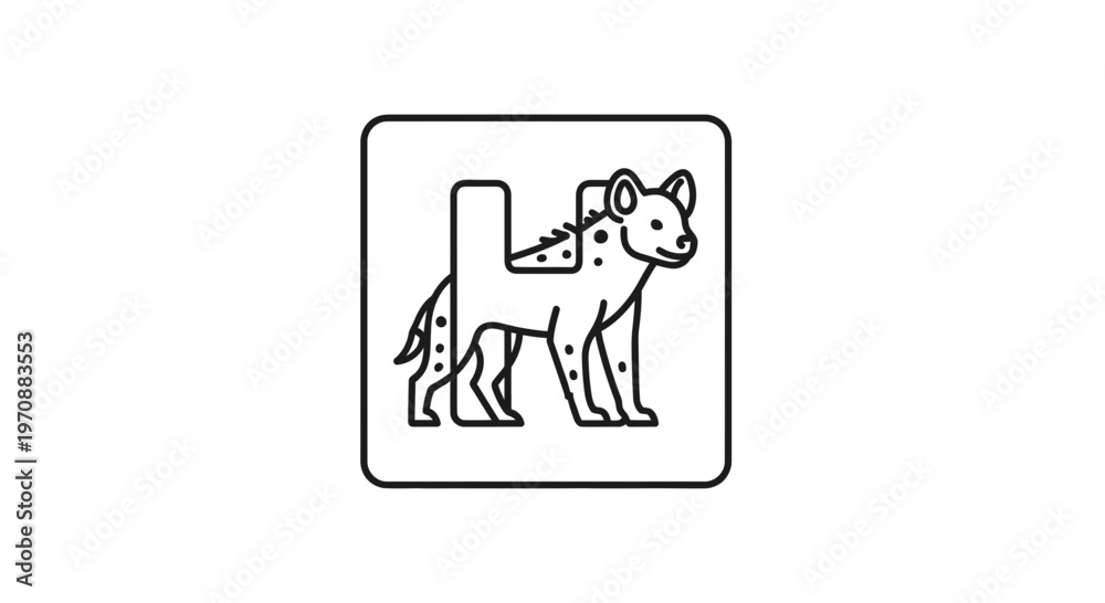 Fototapeta premium Hyena Animal Letter H Alphabet Icon, Cute Cartoon Style
