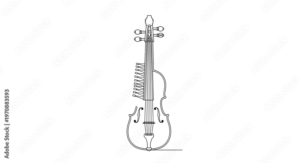Fototapeta premium Indian Sarangi Musical Instrument Line Art Illustration