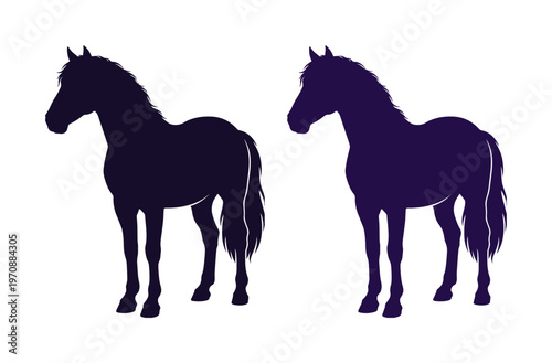 Elegant horse silhouette vector, standing equine animal illustration, dark mare or stallion profile, equestrian design element for branding and logos