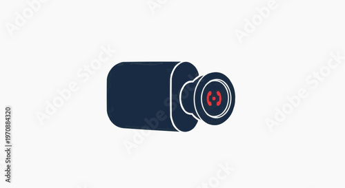 Minimalist security camera icon vector, navy blue surveillance CCTV camera symbol, modern digital monitoring and protection graphic