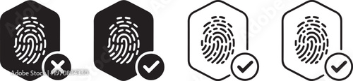 Fingerprint icon with check mark symbol vector illustration security biometric authorization confirmation access approval concept.