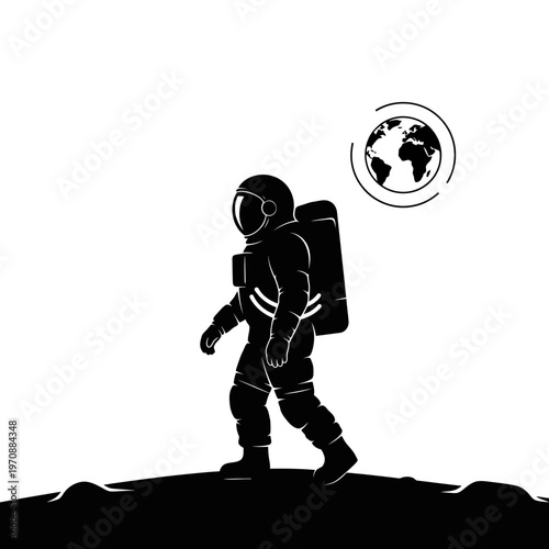 Astronaut Walking on Space Surface.