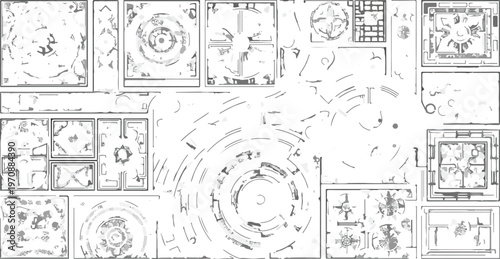 Fantasy dungeon map creator kit, hand drawn tabletop rpg battle map elements, vintage ink sketch of ancient ruins and stone corridors, medieval adventure game vector assets isolated PNG with