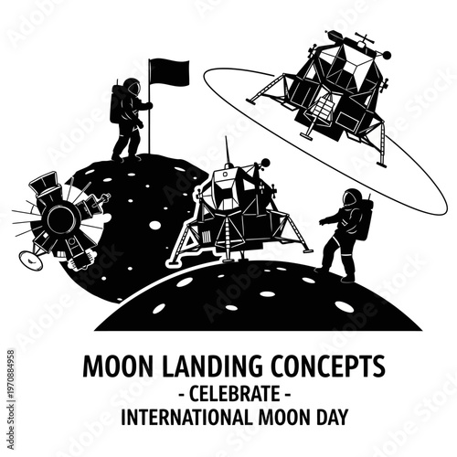 Astronauts on Moon Surface Exploration.