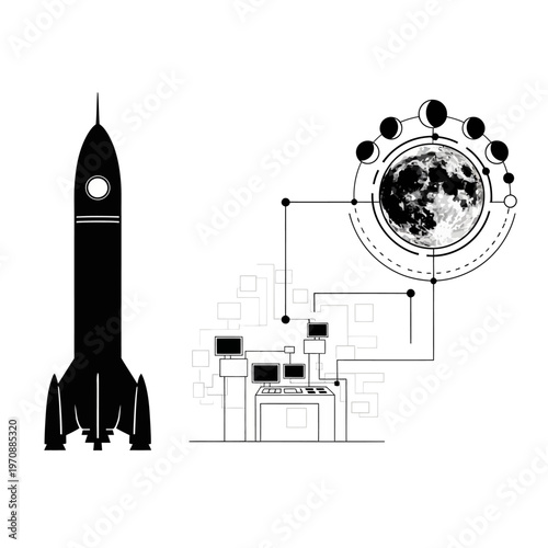 Black silhouette of a space rocket.