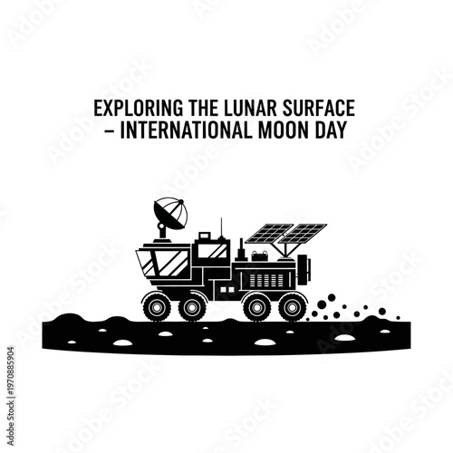 Lunar Rover Exploring Moon Surface.